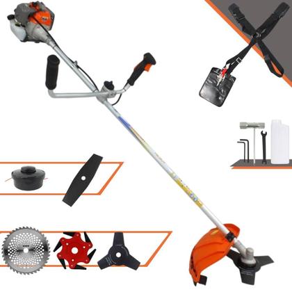 Imagem de Roçadeira À Gasolina Vulcan VR330P 33cc 1,2HP 10.000rpm Completa Com Guidão Anti-Vibração 5 Opções de Cortes Com Carretel de Nylon + Lâmina Facão + Lâmina 3 Pontas + Lâmina 6 Pontas + Lâmina 40 Dentes