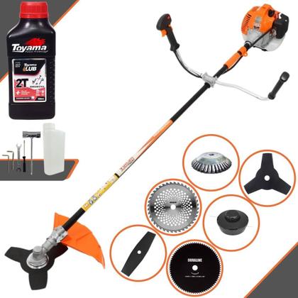 Imagem de Roçadeira Robusta À Gasolina Vulcan VR520H 52cc 2,5HP 10.000rpm Multifunções 6 Em 1 Com Carretel Nylon + Faca 2 Pontas + Faca 3 Pontas + Faca 40 Dentes + Faca 80 Dentes + Escova de Aço + ÓLEO TOYAMA