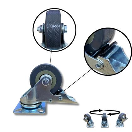 Imagem de Rodízio Rodinha Giratório Placa Base Aço Roda PP Cinza Diâmetro 50mm 2" C/ Trava Freio