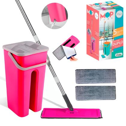 Imagem de Rodo Flat Mop Balde Duplo Lava E Seca 5 Litros Refil Microfibra Rodo Magico