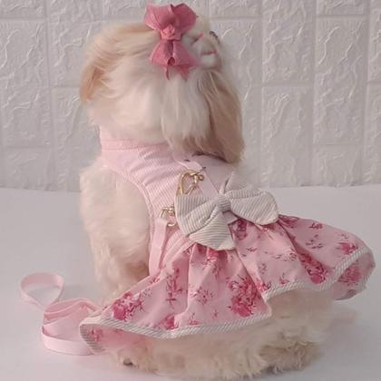 Imagem de Roupa Pet Cachorro Vestido E Guia Yorkshire Spits Shitzu Pug