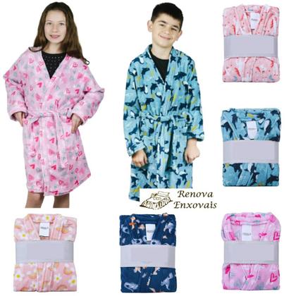 Imagem de Roupão Infantil Microfibra de Banho Menino ou Menina Feminino ou Masculino Estampado Quimono - 4 a 12 anos - de Frio para o Inverno