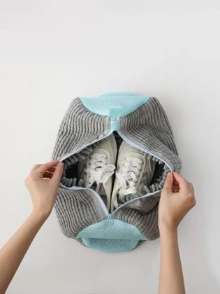 Imagem de Saco de lavanderia com zíperes para limpeza de sapatos, organizador de lavagem de sapatos,