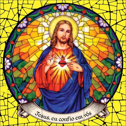 Imagem de Sagrado Coração de Jesus Estilo vitral 60x60cm - 100% Azulejo