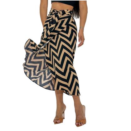Imagem de Saia Envelope Estampada Feminino Forrada Zig Zag Transpassada Poa Pareo Geometrica 2622