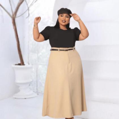 Imagem de Saia Godê Plus Size com Cinto em alfaiataria