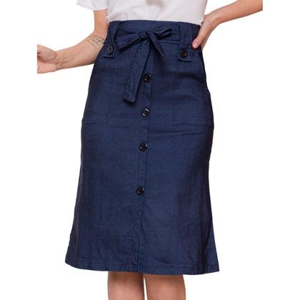 Imagem de Saia Midi Babado Com Bolso Botões Bengaline Moda Evangélica