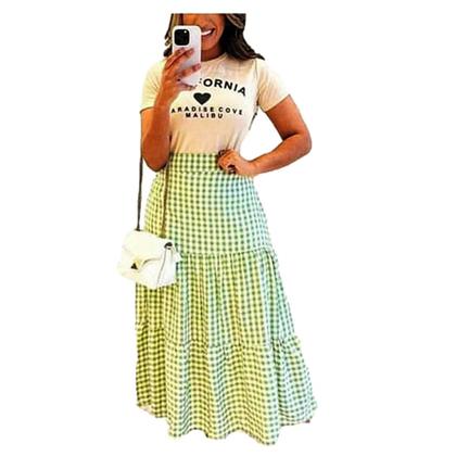 Imagem de Saia Xadrez Longa Babados Moda Evangelica Feminina Elegante 2621