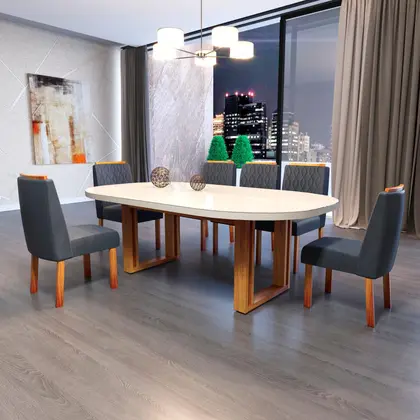Imagem de Sala de Jantar 196x90 Karen MDF/Vidro 6 Cadeiras Bom Pastor