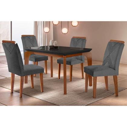 Imagem de Sala de Jantar Completa Londrina c/ Tampo Madeirado Vidro Canto Reto 120x80cm e 4 cadeiras Amsterdã Imbuia/Grafite - Linho Grafite - Rufato
