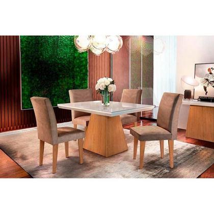 Imagem de Sala de Jantar Completa Luna Tampo Madeirado c/Vidro 120cm Canto Reto + 6 Cadeiras Grécia Imbuia/Chocolate - Rufato