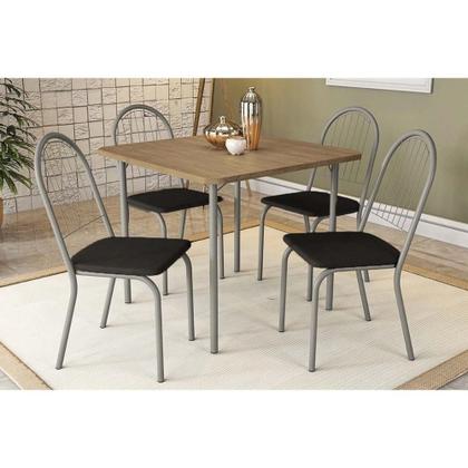 Imagem de Sala de Jantar Completa Sena c/ Tampo Mairado 90x90cm e 4 Cairas Noruega Cromada - Assento Preto 110 - Kappesberg