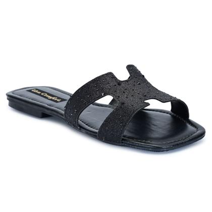 Imagem de Sandália Rasteira H Feminina Confortável Brilho strass Flat  Moda Luxo Chinelo