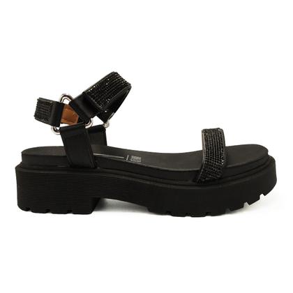 Imagem de Sandália Vizzano Papete Tira Strass Salto Flat Form Tratorado Preto 6499.103