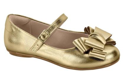 Imagem de Sapatilha Infantil Molekinha Meninas Com Fivela E Laço Dourado