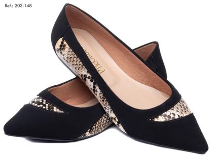 Imagem de Sapatilha Nobuk Preto com cobra bege-203148