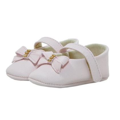 Imagem de Sapatinho de Bebê Bicho de Pé - Sapatilha Feminina c/ Laço Palito e Strass - Sintético - Rosa Bebê