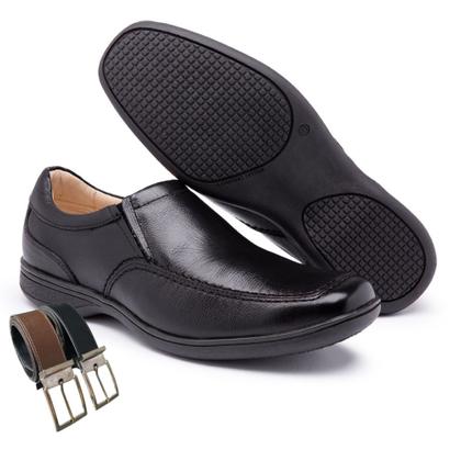 Imagem de Sapato Social Masculino de Couro e Elástico Cor Preto + Cinto  (JO9005)