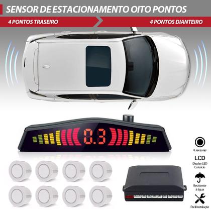 Imagem de Sensor de Estacionamento Dianteiro e Traseiro Branco Volkswagen Crossfox 2016 2017 2018 2019 2020 Frontal Ré 8 Oito Pontos Aviso Sonoro Distância