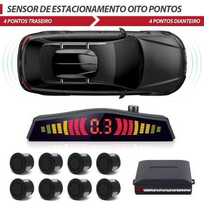 Imagem de Sensor Dianteiro e Traseiro Preto Fosco VW New Beetle 2007 2008 2009 2010 2011 2012 Estacionamento Frontal Ré 8 Oito Pontos Aviso Sonoro Distância