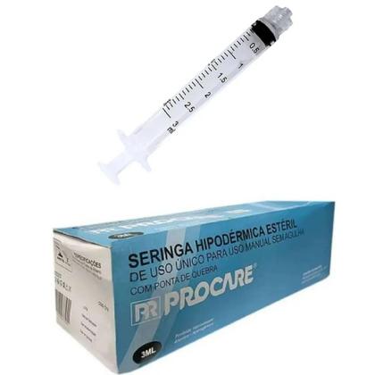 Imagem de Seringa Hipodérmica 3ml Sem Agulha Luer Lock (Rosca) C/100 Unidades Procare