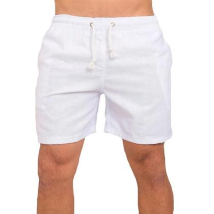 Imagem de Short Masculino Branco Linho ajuste modelo Mauricinho Tendencia Bege e Preto Moda Praia