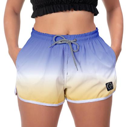 Imagem de Short Praia Feminino W2 Degrade Azul e Amarelo Corrida Treino Dia a Dia