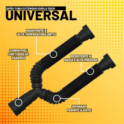Imagem de Sifão Tubo Extensivo Duplo Blukit Universal C/ Canopla 70cm