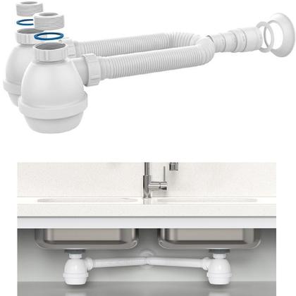 Imagem de Sifão Universal Com Copo Duplo Para Tanque Pias Bojos Cubas