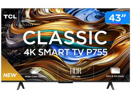 Imagem de Smart TV 43" 4K UHD LED TCL 43P755 Wi-Fi Bluetooth 3 HDMI 1 USB