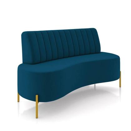 Imagem de Sofá 2 Lugares Living 135cm Pé Ferro Dourado Maraú Veludo Azul Mnh K01 - D'rossi