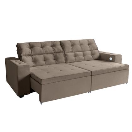 Imagem de Sofá 3 lugares Estella 3,00  metros Castor Retrátil Reclinável Tecnologia Carregamento 4 portas USB ,com tapete Incluso 