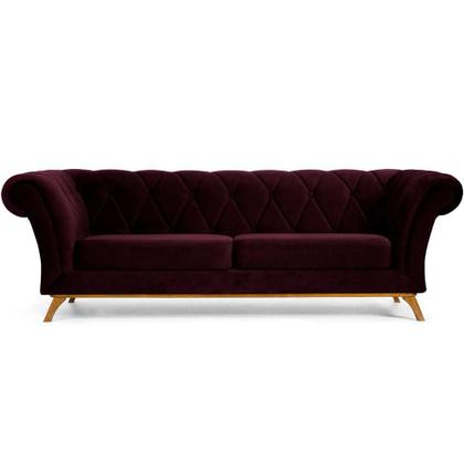 Imagem de Sofá 3 Lugares Para Sala de Estar Império 230 cm D02 Veludo Roxo Grape C-292 - Lyam Decor