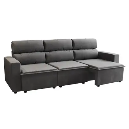 Imagem de Sofá 3 Lugares Retrátil e Reclinável Hanôver II Suede Grafite 210 cm