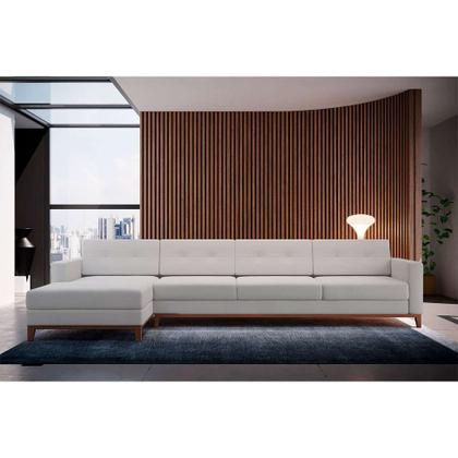 Imagem de Sofá 4 Lugares Living com Chaise Esquerdo Pés e Base em Madeira Linho Cotton Cru