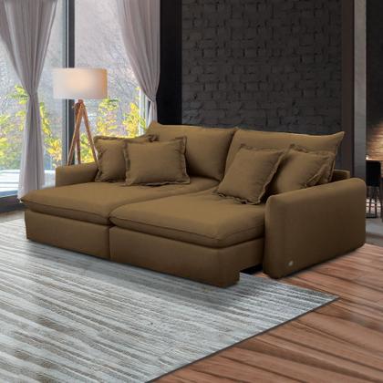 Imagem de Sofá Bipartido 270cm Retrátil Reclinável Almofadas Caixa Zero Sydney Veludo Marrom G93 - Gran Belo