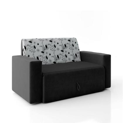 Imagem de Sofá-Cama 2 Lugares Pratik 5000 Mamflex Preto/Cinza Floral Suede