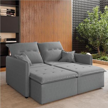 Imagem de Sofá Cama Retrátil E Reclinável 2,10m 3 Lugares Bipartido Com Molas Glamour Veludo Cinza Selmer Cinza