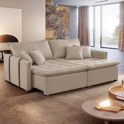 Imagem de Sofa Cama Retratil e Reclinavel 220cm Detroid Yescasa Linho