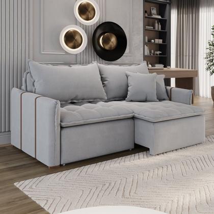 Imagem de Sofá Cama Retrátil em Madeira Eucalipto e Linho 200cm Creta