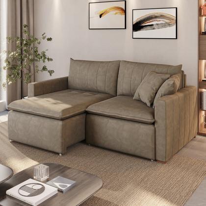 Imagem de Sofá Cama Retrátil em Madeira Eucalipto e Veludo 230cm Uruguai