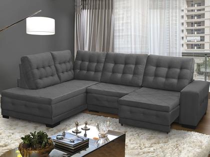 Imagem de Sofá Canto Chaise 5 Lugares Retrátil Reclinável 285 Cm Mola Bonnel Pillow Rio Veludo Cinza - SóSofá