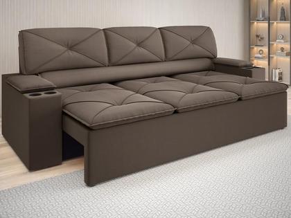 Imagem de Sofá com Porta Copos Retrátil e Reclinável Pop 2,05m Velosuede Marrom - NETSOFAS