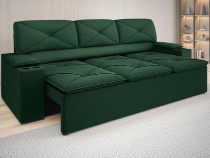 Imagem de Sofá com Porta Copos Retrátil e Reclinável Pop 2,05m Velosuede Verde - NETSOFAS