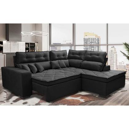Imagem de Sofá de Canto 2,60x2,36m Retrátil e Reclinável com Molas Cama inBox Platinum Direito Suede Preto