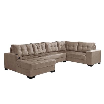 Imagem de Sofá de Canto 6 Lugares Dijon com Chaise Esquerdo e Entrada USB Suede Chocolate