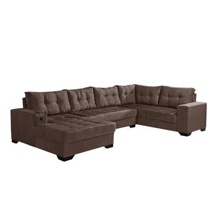 Imagem de Sofá de Canto 6 Lugares Dijon com Chaise Esquerdo e Entrada USB Suede Marrom