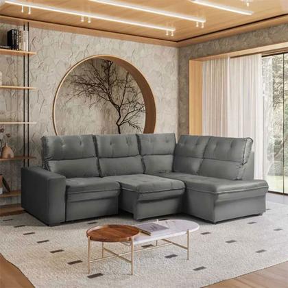 Imagem de Sofá de Canto Retrátil e Reclinável 5 Lugares Veludo Antonia Takei