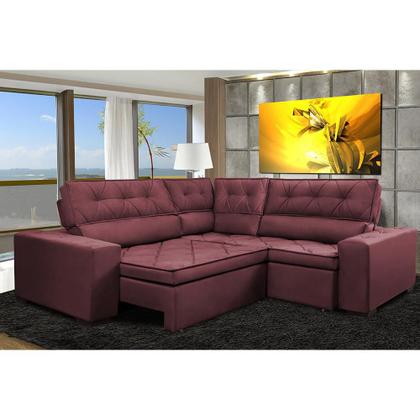 Imagem de Sofa de Canto Retrátil e Reclinável com Molas Cama inBox Austin 2,60m x 2,60m Suede Velusoft Vinho