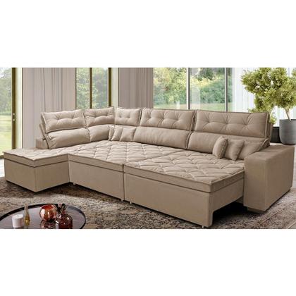 Imagem de Sofá de Canto Retrátil e Reclinável Esquerdo 3,00x2,36m Molas Cama inBox Espanha Velusoft Bege